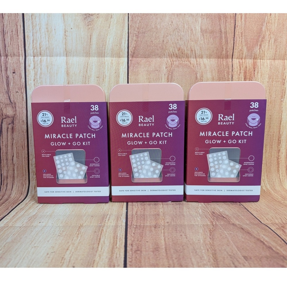 3 PK Rael Beauty Miracle Patch Glow + Go Kit Hydrocolloid Blemish Patches 114 ct